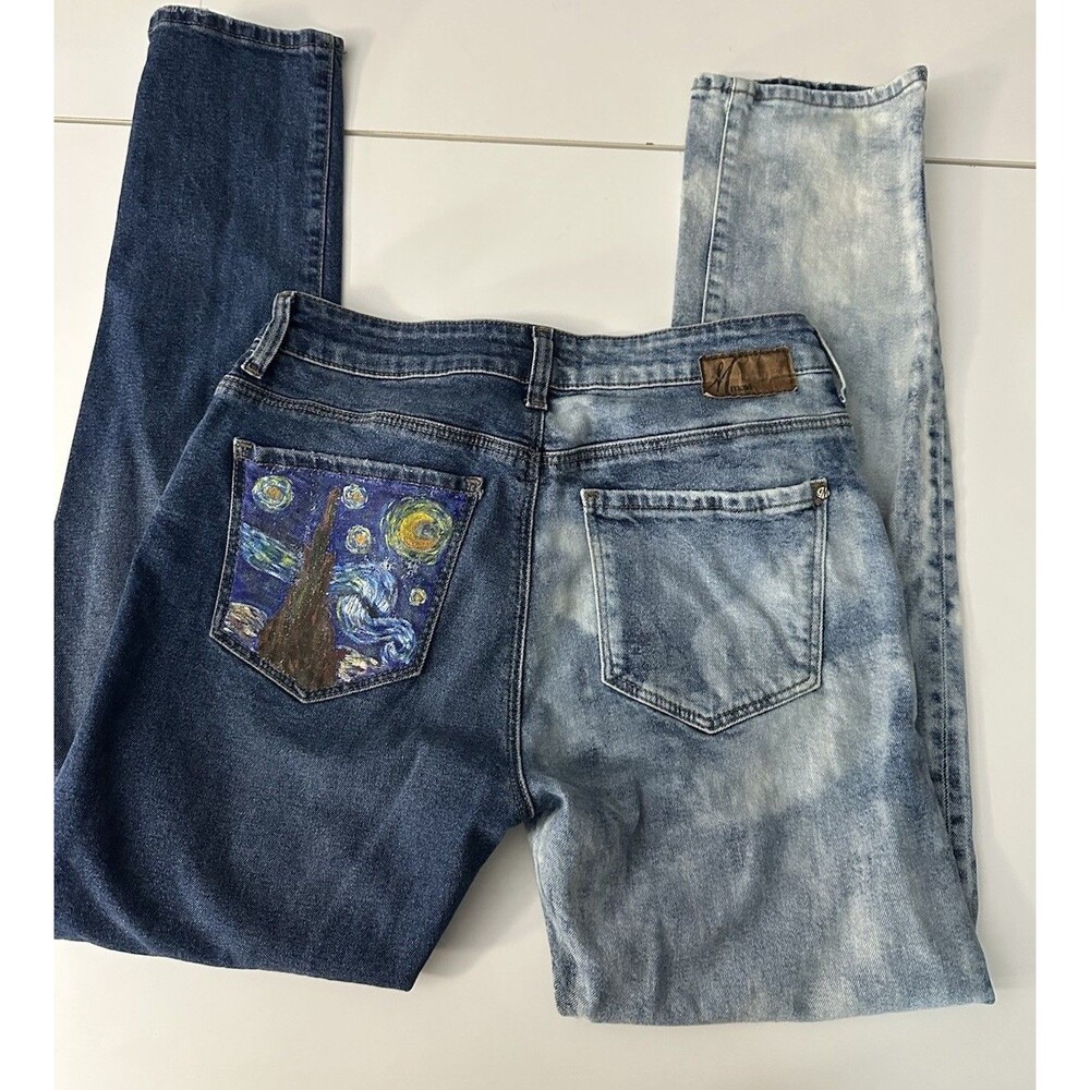 Mavi Brenda Boyfriend Blue Jeans Van Gogh’s Starry Night Painted Pocket 26X29